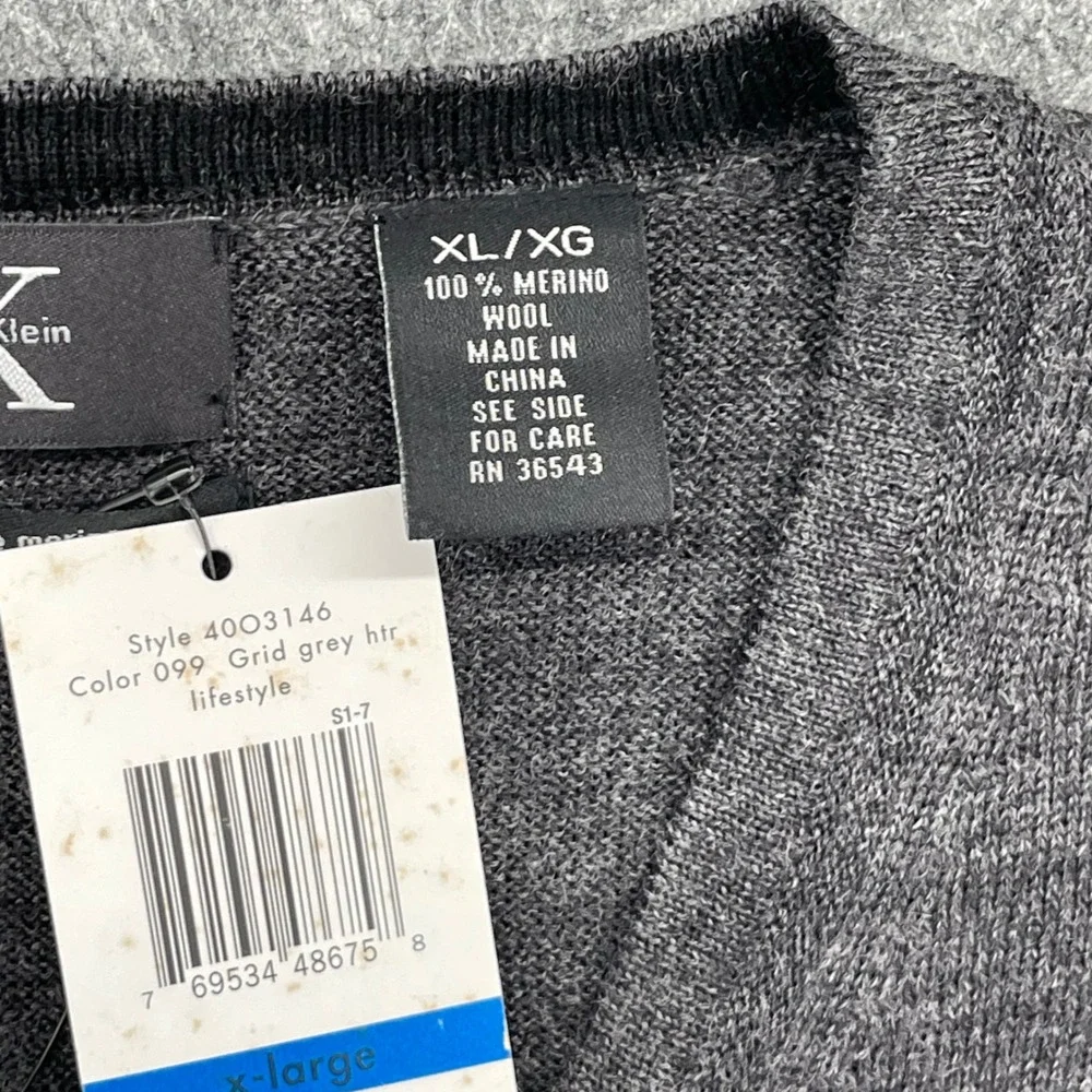 Calvin Klein Mens Sweater Large Extra Fine Merino Wool V-Neck Grey New